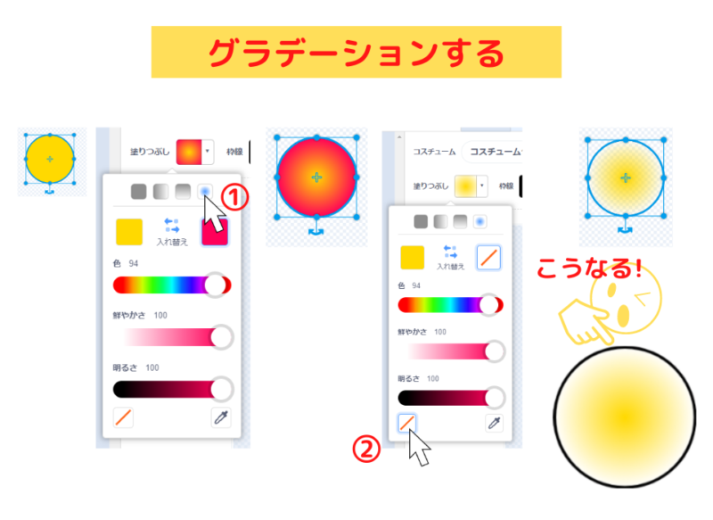 スクラッチ ペイントエディターの使い方 丸 グラデーション スクラッチしよう
