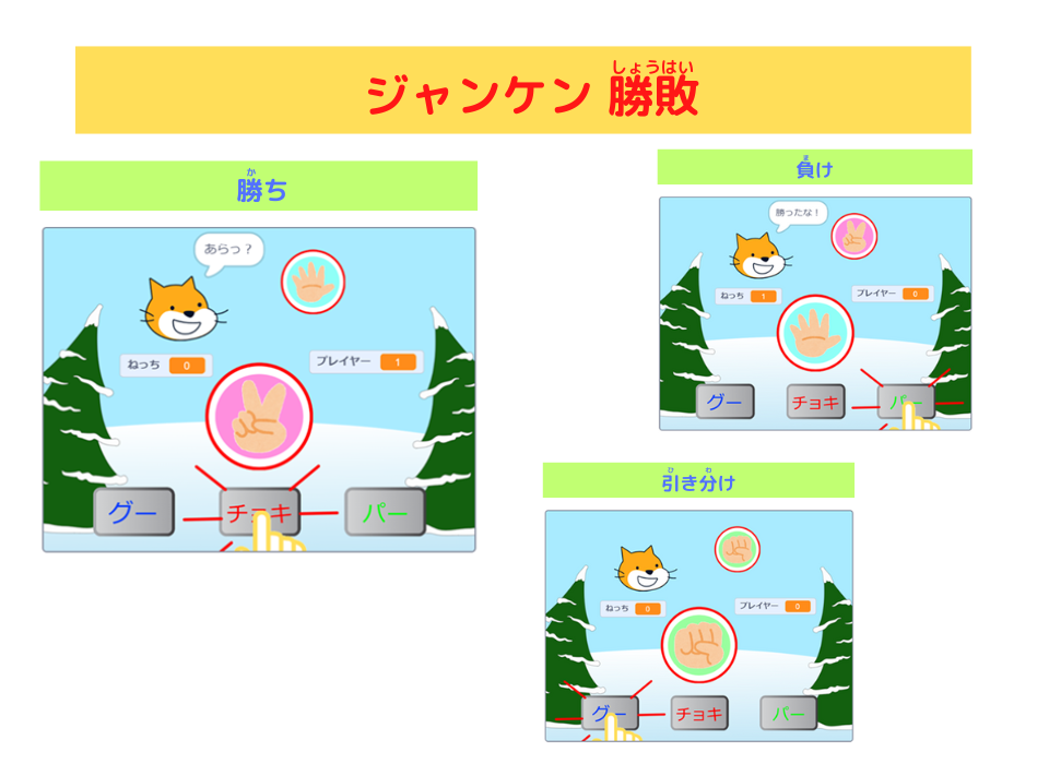 「スクラッチしよう！9-03 ステップアップドリル：ねっちジャンケン！」scratch　ジャンケンの勝敗